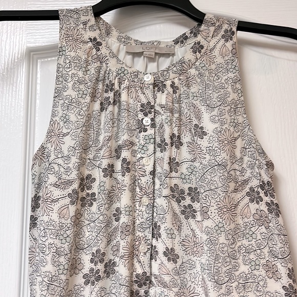 LOFT cream colored dress with pink, mint, and grey/navy floral pattern. - Picture 4 of 6